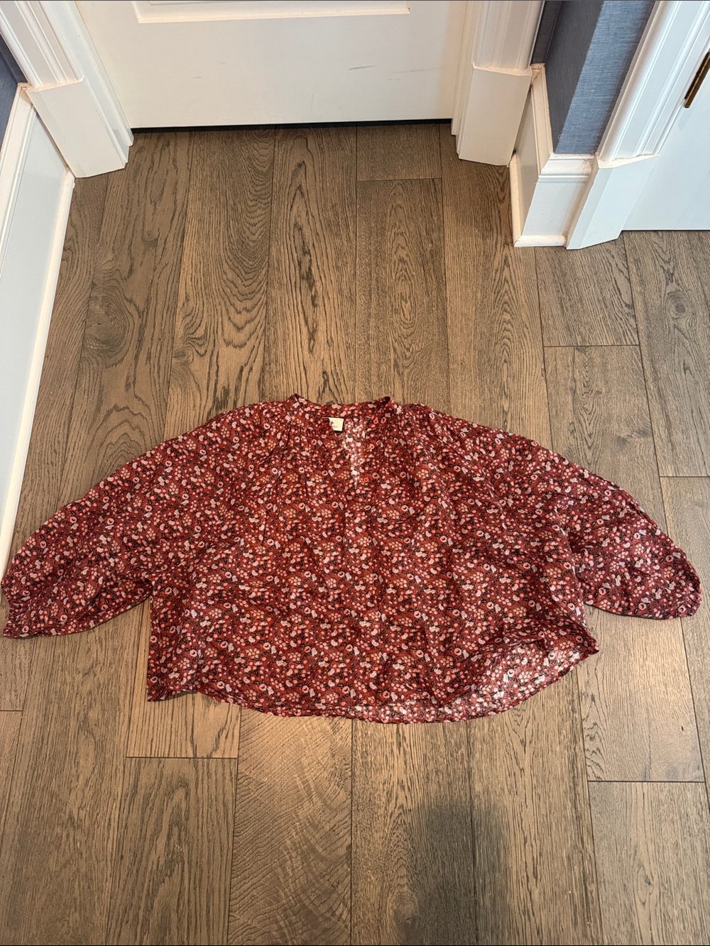 Tuckernuck Burgundy Red Floral Button-Front Blouse